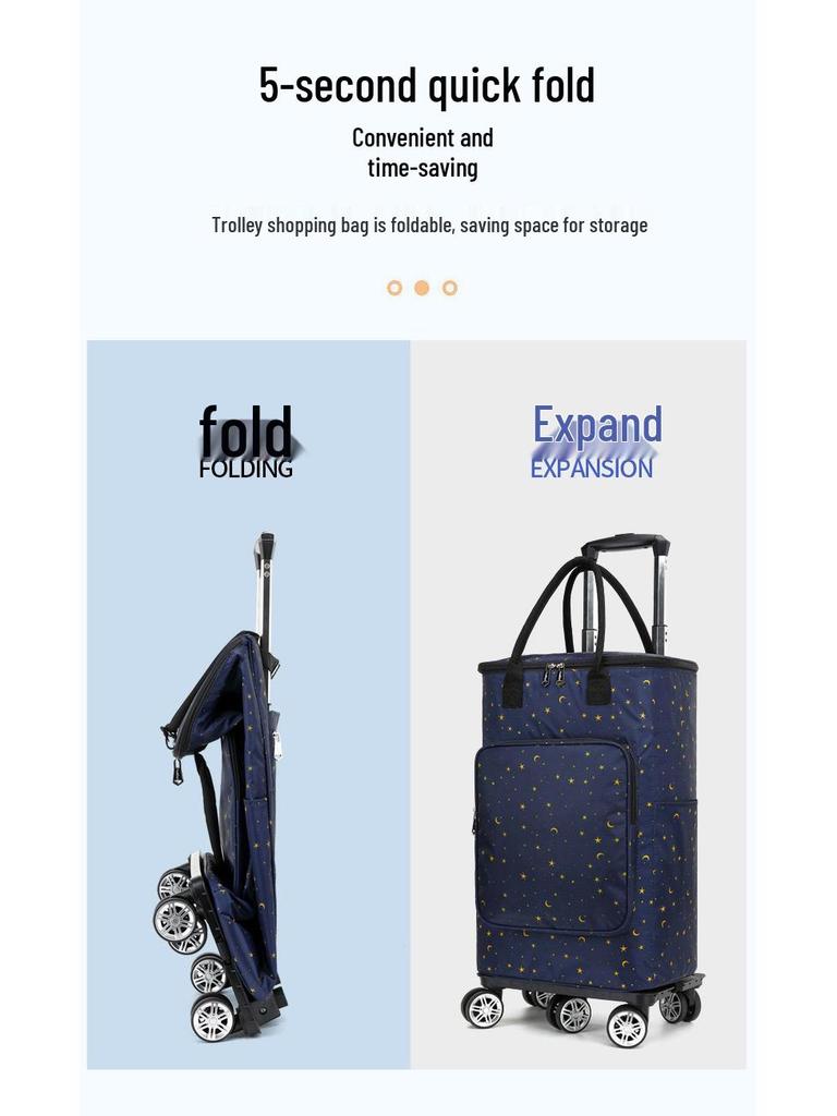 Portable Small Trolley Cart with Universal Wheels and Insulated Shopping Bag
