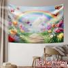 2D Frühlings-Regenbogen-Hintergrund, Bunter Garten mit Tulpen & Schmetterlingen Hintergrund für Outdoor-Themenveranstaltungen