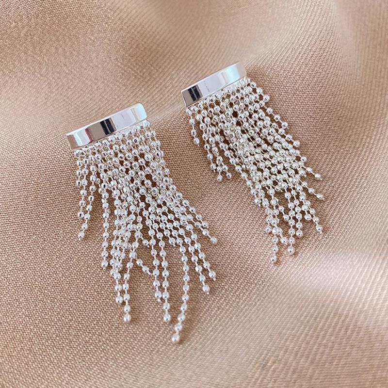 

Unique French Tassel Earrings: 925 Silver Needle, Light Luxury, Long Drop Design for Women серебряный