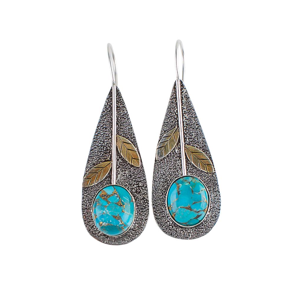 Rare Blue Copper Turquoise Gemstone 925 Sterling Silver Jewelry Earrings 2.00" EE-72-37
