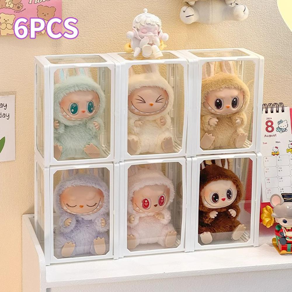 6pcs Display Box Glass Doll Storage Box Cotton Doll Blind Box Handmade Transparent Baby Cabinet