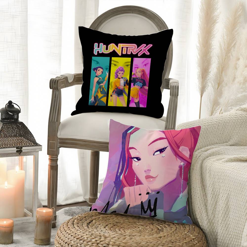 Anime K-Kpop Demon Hunters Pillow Case Short Plush Double-Sided Printing Home Machine Washable In Winter Cushion Cover