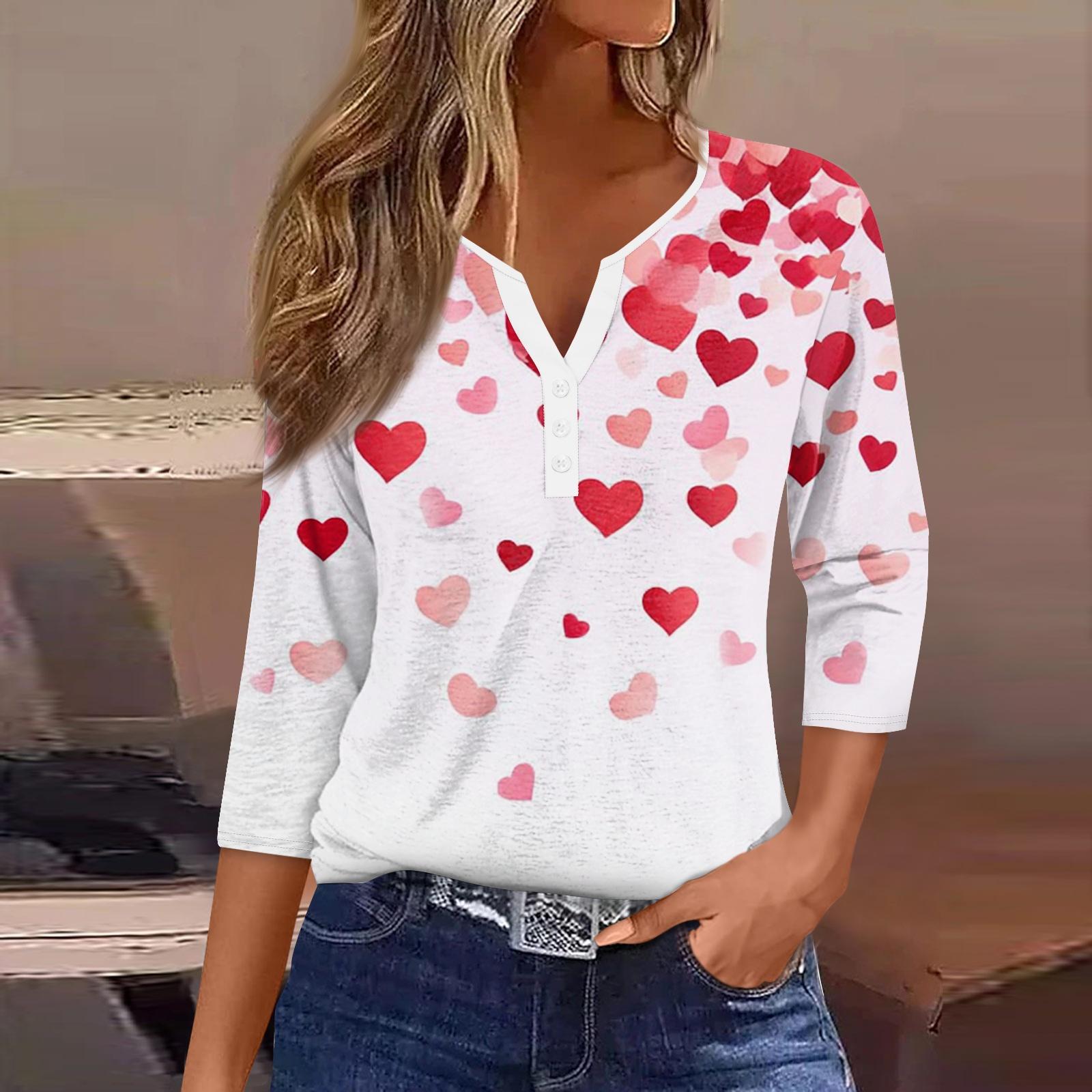 

Жен. Футболка Футболка С принтом Пуговицы Рукав 3/4Ежедневно Выходные Мода Классический Топ с v-образным вырезом Обычный XL розовый