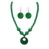 Trendiges handgefertigtes Holzperlen-Halsketten- und Ohrring-Schmuckset - Damen-Accessoires