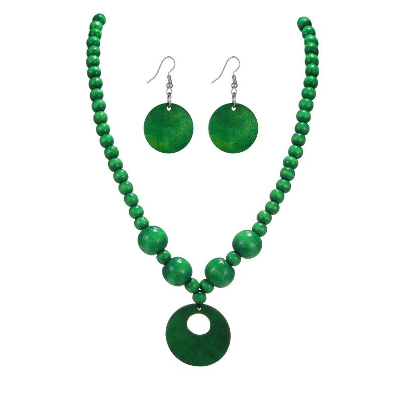 Trendiges handgefertigtes Holzperlen-Halsketten- und Ohrring-Schmuckset - Damen-Accessoires