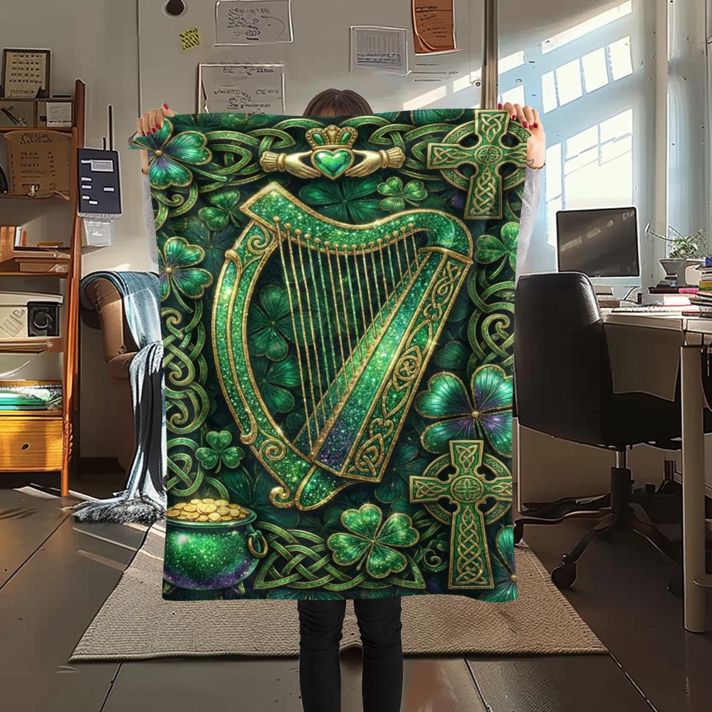 1Pc St.Patrick's Day Print Flannel Blanket, High Quality Comfortable for All Seasons, Home Decor, Warmth and Comfort, Perfect for Christmas Gifts W73