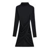 European-Style High Neck Long Sleeve Fleece Dress - Pleated Hot Girl Hip Wrap Skirt