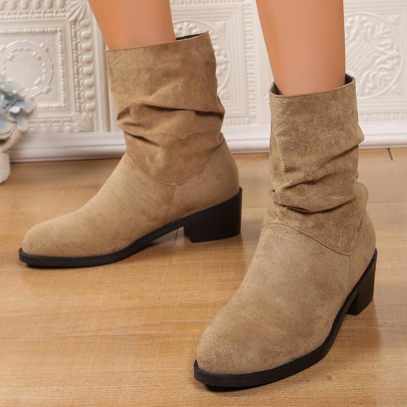 Fashion 2025 Slip On Thick Heels Ankle Boots Women 2025 Plus Size 35-43 Faux Suede Boots Woman Autumn Winter Block Heeled Short Booties