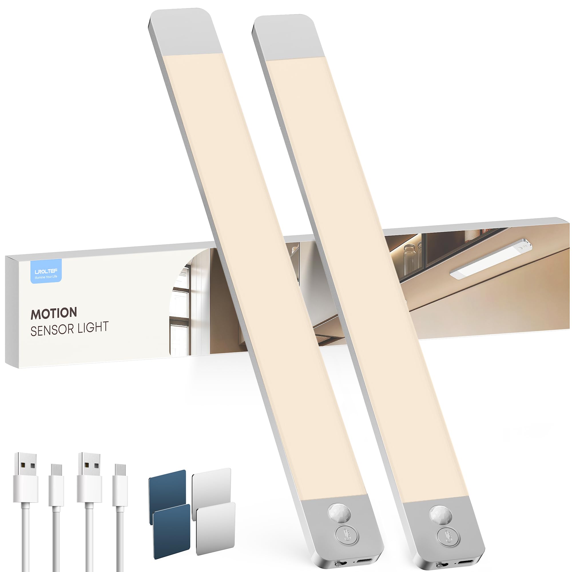 

LROLTEF Frameless Ultra-Thin LED Sensor Light, Indoor Kitchen Light with Motion Sensor and Magnet, 50cm, 3000mAh High-Capacity, Type-C Rechargeable,