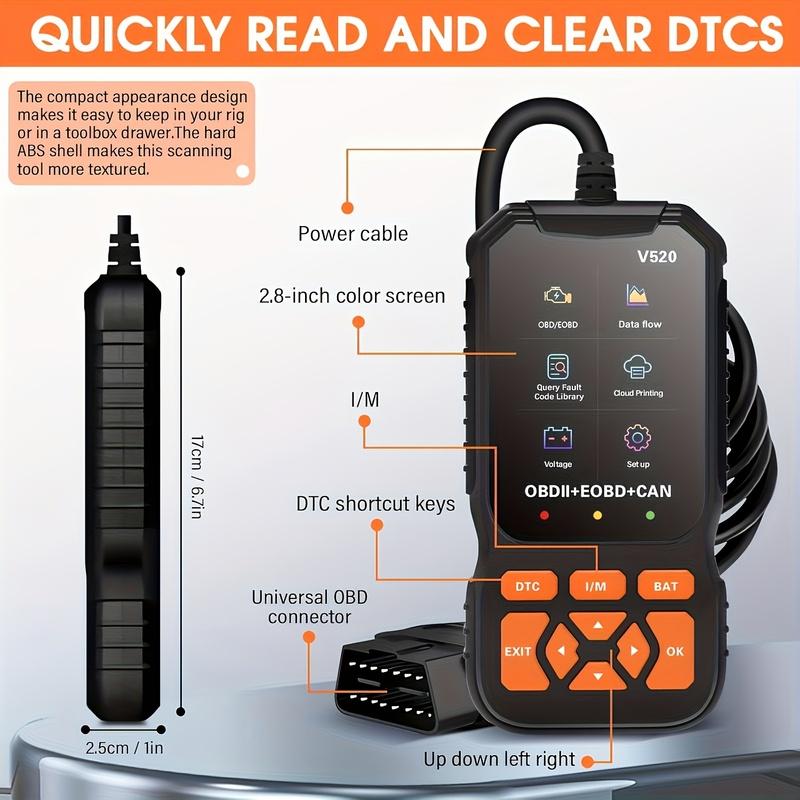 2026 V520 Scanner de Diagnostic Auto Obd2 Lecteur de Codes Moteur Auto Données en Temps Réel Réinitialisation 8 Langues Outil de Réparation Professionnel