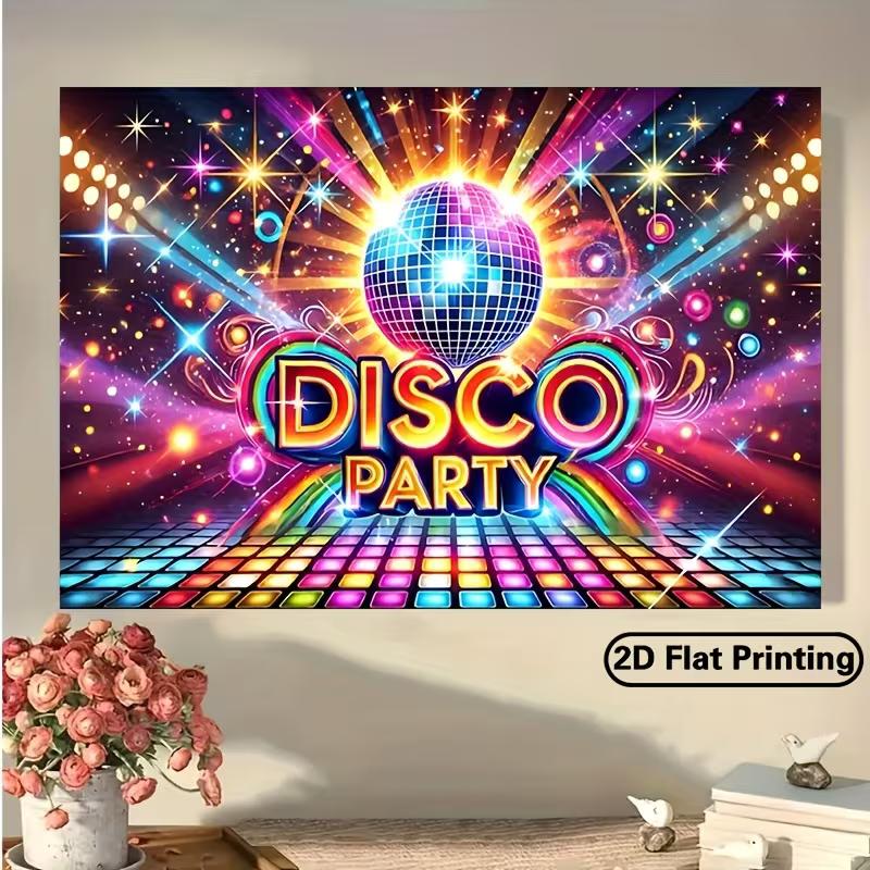 Disco Party Backdrop, 70s 80s Retro Disco Ball Neon Background Banner for Birthday & Themed Parties