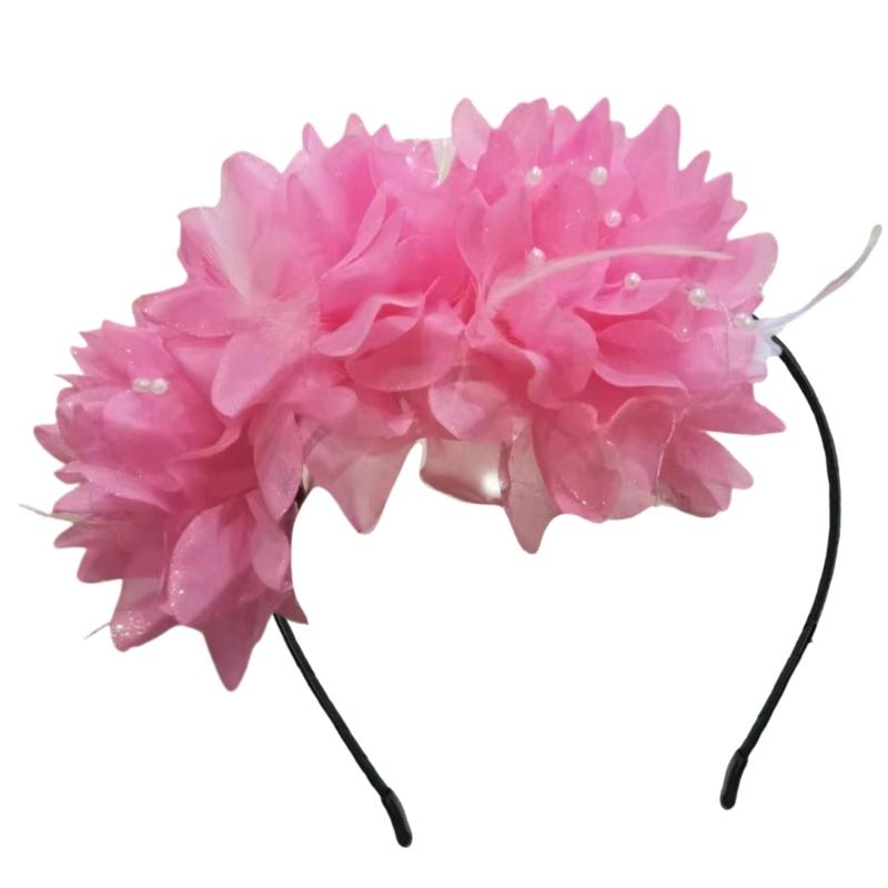 Fabric Flower Headband Feather Flower Hairband Women Evening Party Headpieces
