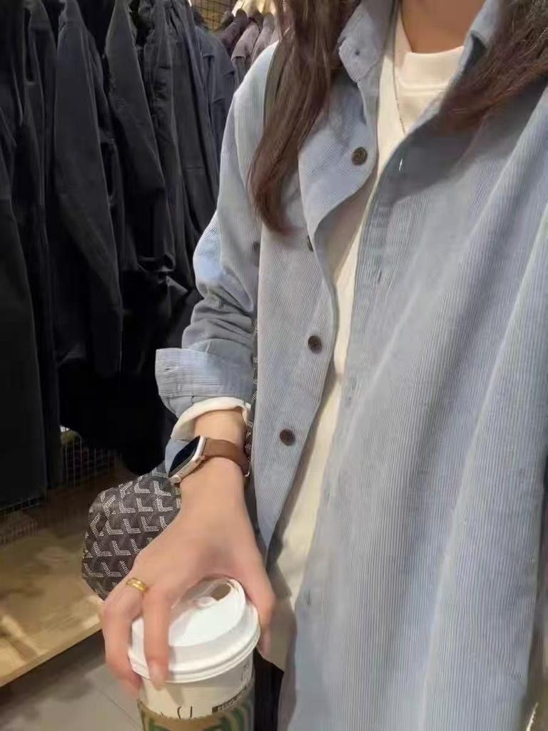 Women's Corduroy Shirt: Autumn/Winter Korean Style Long Sleeve Lapel Cardigan Top