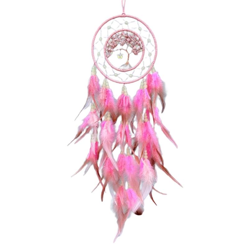 Bedroom Handmade Dreamcatchers Hanging Ornament with Feathered Tassels and Glowing In Dark Beads for Home Aesthetic
