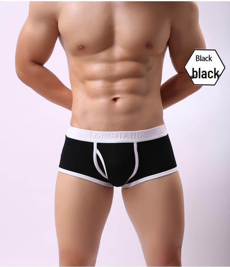 Longjiang Men's Mid-Rise Side-Opening Boxer Briefs - Solid Color, Breathable, U-Shaped