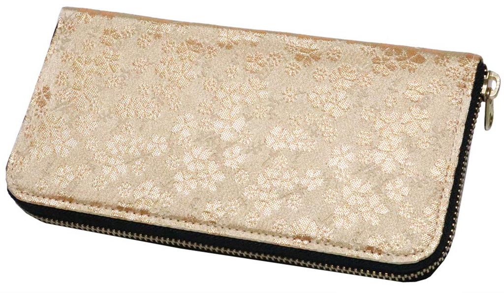 Gold Nishijin Woven Wallet Cowhide Long Wallet Wallet Nishijin Woven Kyoto Long Wallet Round Zip Round Zipper Coin Purse Long Wallet Large Capacity