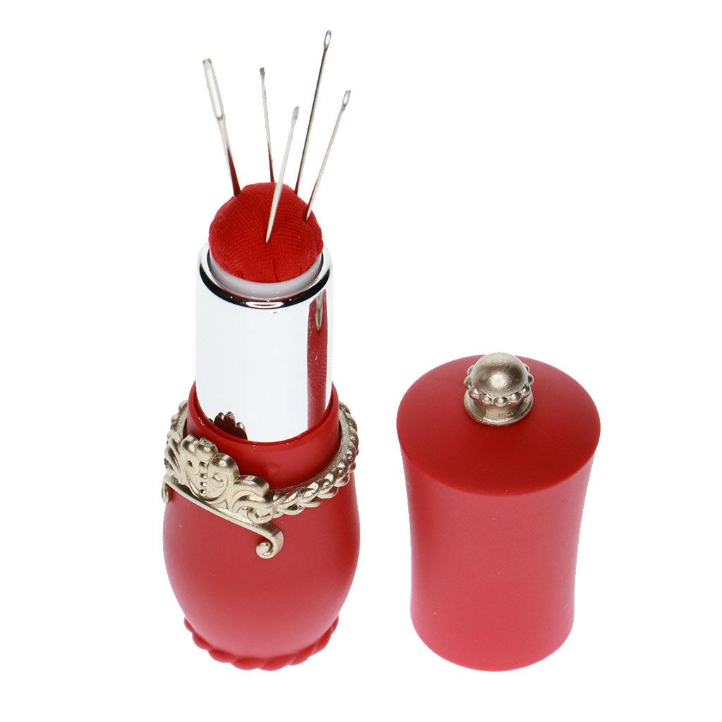 

Retractable Sewing Pin Cushion Holder with Novelty Lipstick Design Plastic Accessory for Quilting and Needlework красный
