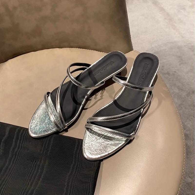 

Летние новые французские темпераментные туфли-босоножки с острым носком, круглым носком, открытым носком, тонкими ремешками и маленьким каблуком 34