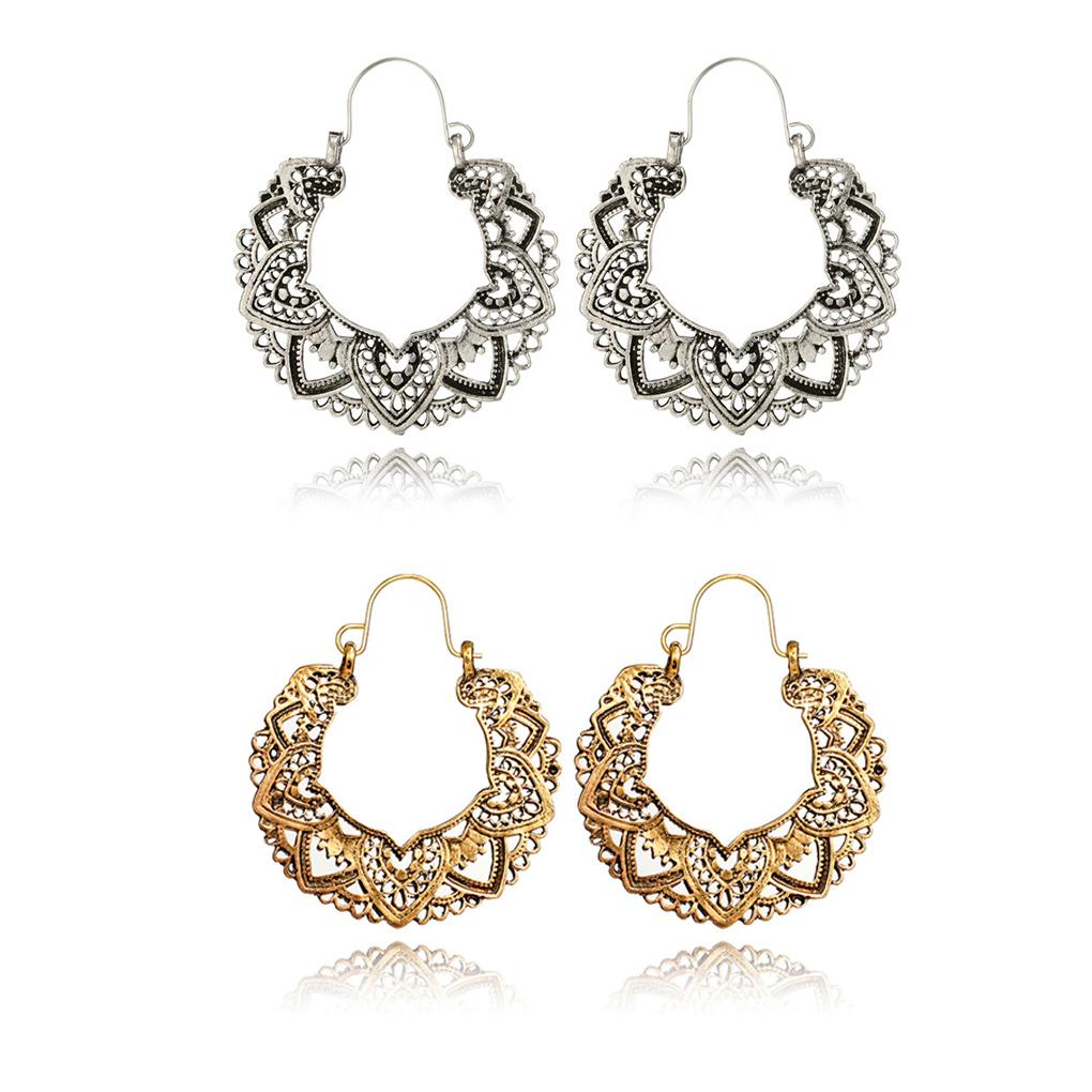 Kolczyki wiszące Vintage Okrągłe kolczyki koła Antyczne ażurowe wzory Prezent rocznicowy Biżuteria Wisiorek Letnia impreza Plaża