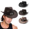 Rolled Brim Cowboy Hat for Woman Men Wear Resistant Cowboy Hat with Hat Band Western Style Large Brim Windproof Hat