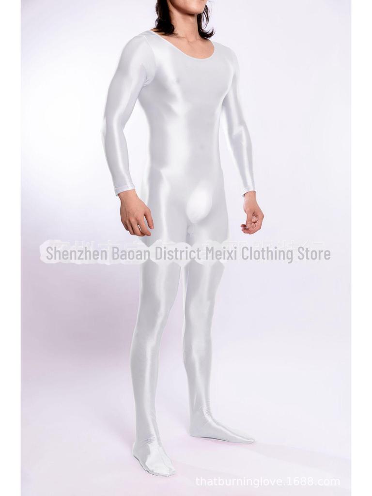 High Elastic Glossy Unisex Full-Body Jumpsuit - Large Size, Silky Luster, European & American Style, Sexy & Transparent, Smooth (Model 7076)