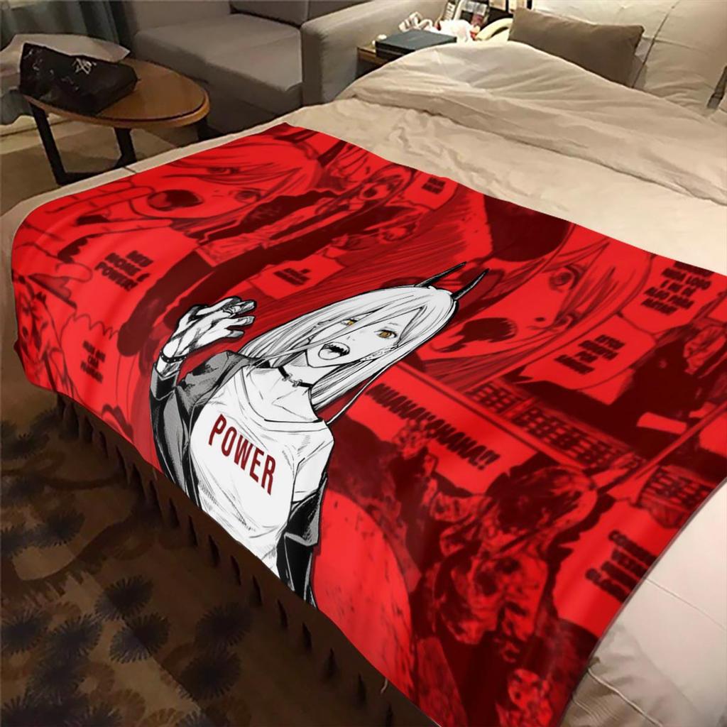 Anime Chainsaw Man Blanket Makima Pochita Power Character Flannel Blanket Comfortable Warm Blanket Gift for Family Friend