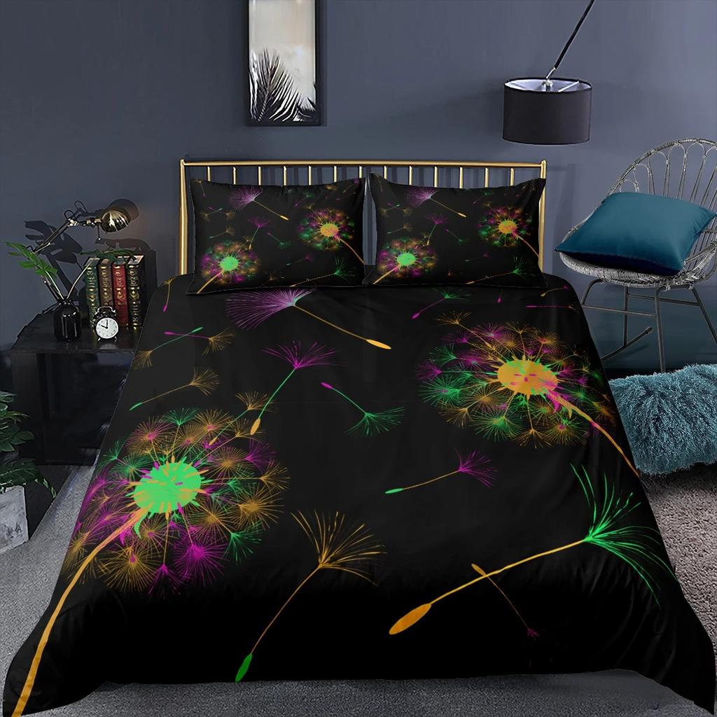 Black Dandelion Bedding Set And Pillowcase Single Twin Queen King Size Super Soft Autumn Home Textile Luxury Duvet Cover