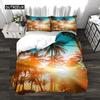 Palmblätter Bettbezug-Set Doppelgröße Hawaiianisch Tropisch Palme Natur Szene Bettdeckenbezug Sonnenuntergang Dämmerung King-Size Bettwäsche-Set
