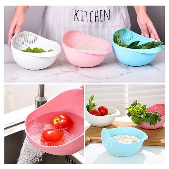 4Pcs Plastic Colander Rice Washer Vegetable Strainer with Fine Mesh Food-Grade Stackable Kitchen Strainer Basket Colander for Washing Draining Storage