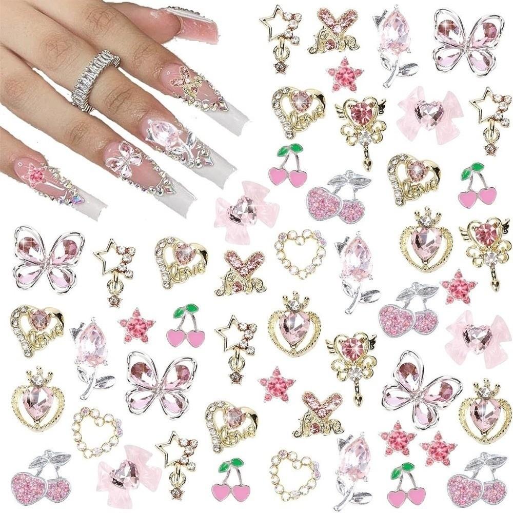 24 Stück 3D DIY Nagelanhänger Harz und Legierung Nagel Schmuck Neue Nagel Edelsteine Dekor Nagel Zubehör