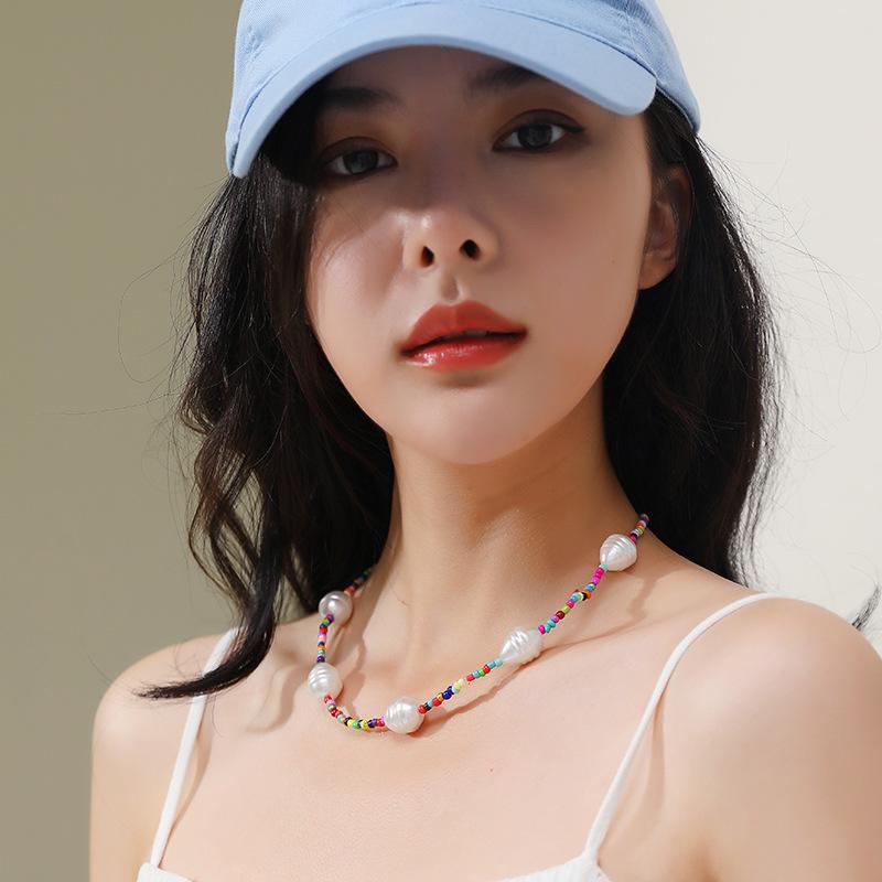 Baroque pearl necklace korean and japanese style colorful pearl clavicle chain