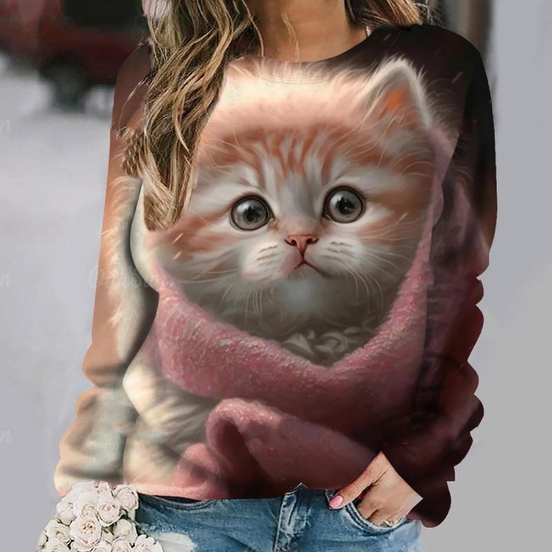Mode süße Katze Sweatshirts Tier 3D Druck Hoodies Frauen Casual Langarm Y2k Hoodie übergroße Pullover Tops weibliche Kleidung