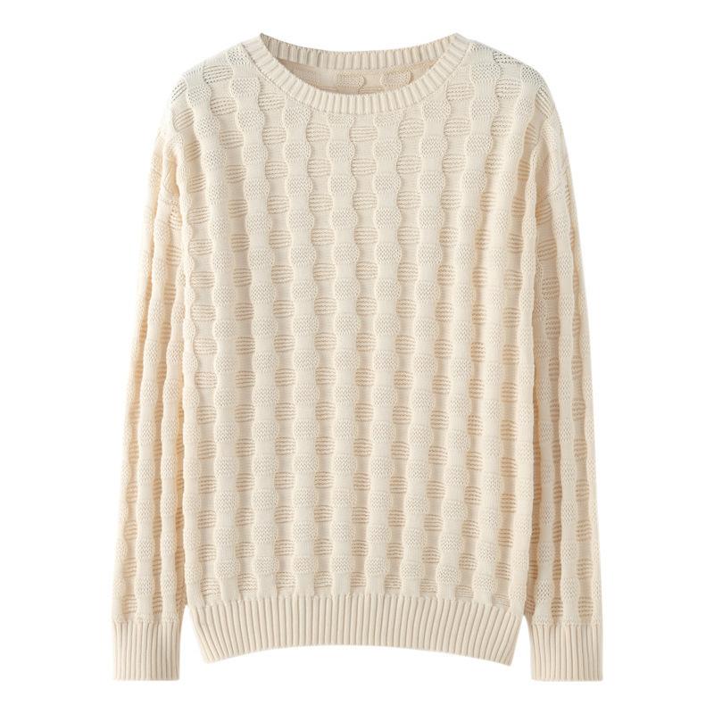 A Thickened Autumn and Winter Knitted Sweater with Jacquard Solid Color Round Neck, Paired with A Warm Base Layer Top