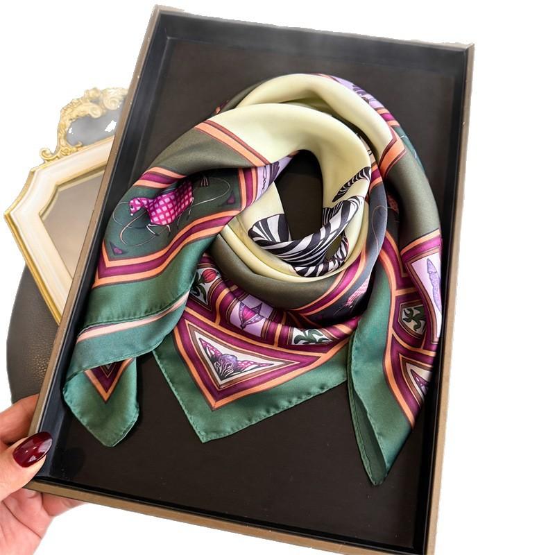 New simulated silk zebra printed silk scarf square scarf high-end shawl sunscreen neck professional scarf headscarf scarf
