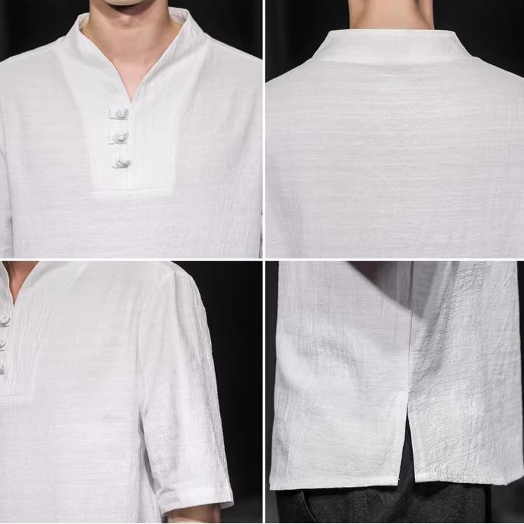 Men's Summer Cotton Linen Tang Shirt Men Chinese Style Button Short-Sleeved Shirts Male Blouse Vintage Kung Fu Hawaiian Shirt