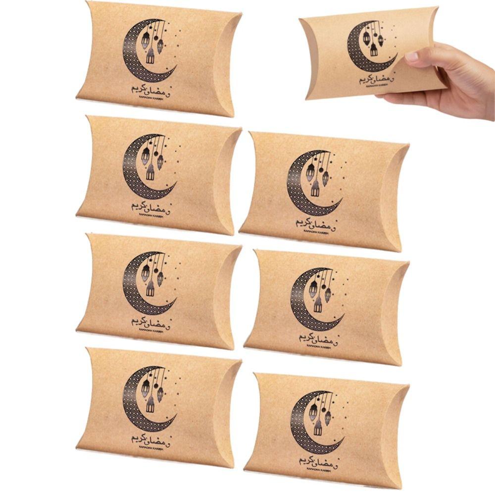 10Pcs Crescent Design Ramadan Gifts Packaging Eid Mubarak Foldable Eid Candy Gift Boxes Moon Star Pattern Multi-functional