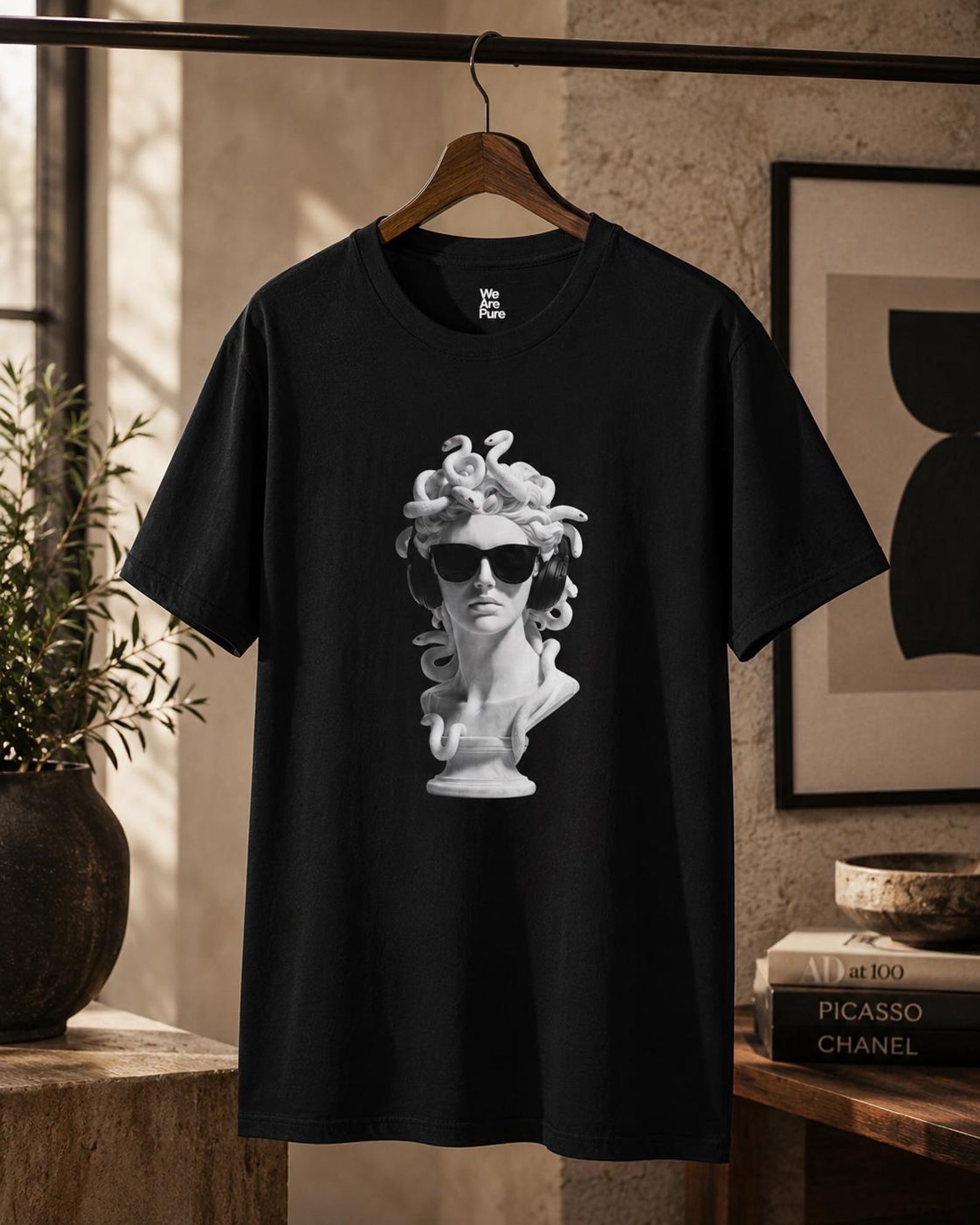 Medusa Headphones T-Shirt, Greek Mythology Graphic Tee, Unisex Statue Streetwear Shirt | WE ARE PURE™ S