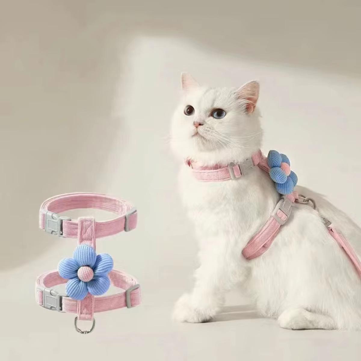 Cat Harness and Leash Sets Adjustable Dog Harness for Small Dog Leash Breashable Pet Harness Out Walking Dog Strap s（1-4kg） розовый