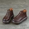 Johnature Retro Handmade Woven Genuine Leather Ankle Boots Women's Platform Shoes