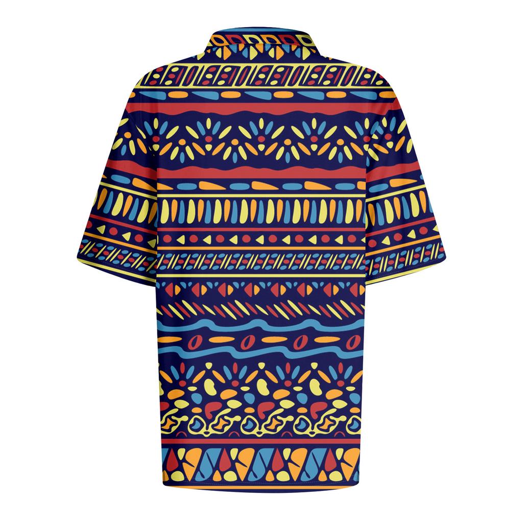 Women's Fashion Casual Button Short Sleeve Printed Lapel Top