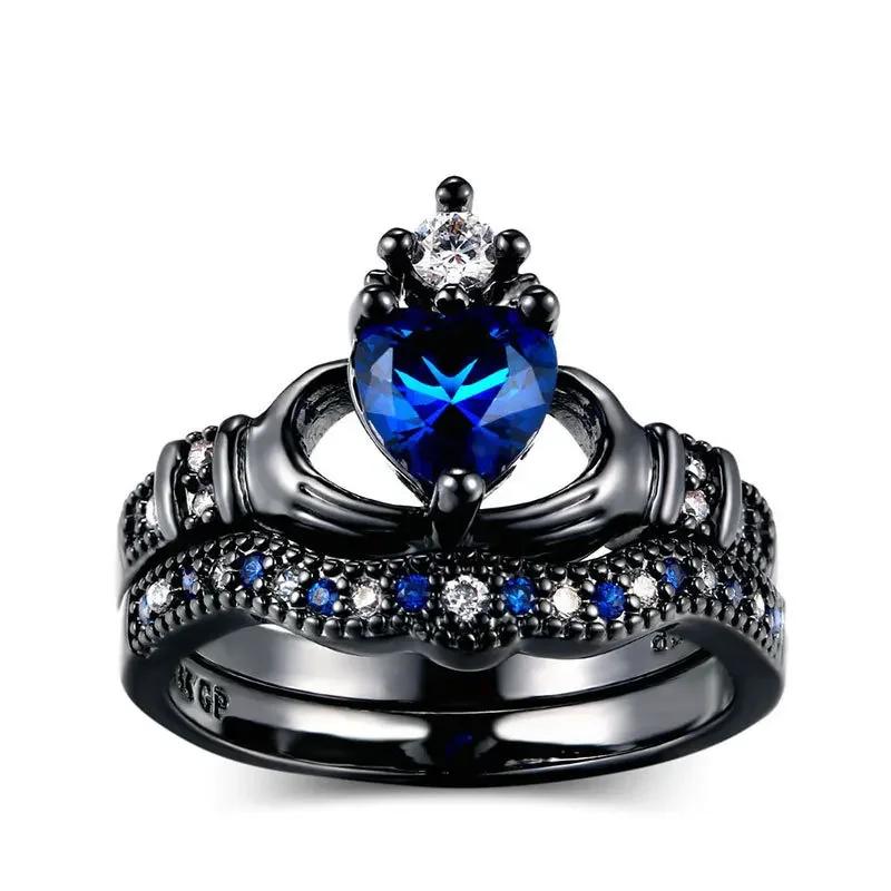 Neuer Liebesherzring mit Geburtsstein, vergoldeter irischer Claddagh-Ehering, Verlobungsring für Damen, bestes Weihnachtsgeschenk für den Liebsten 10 black