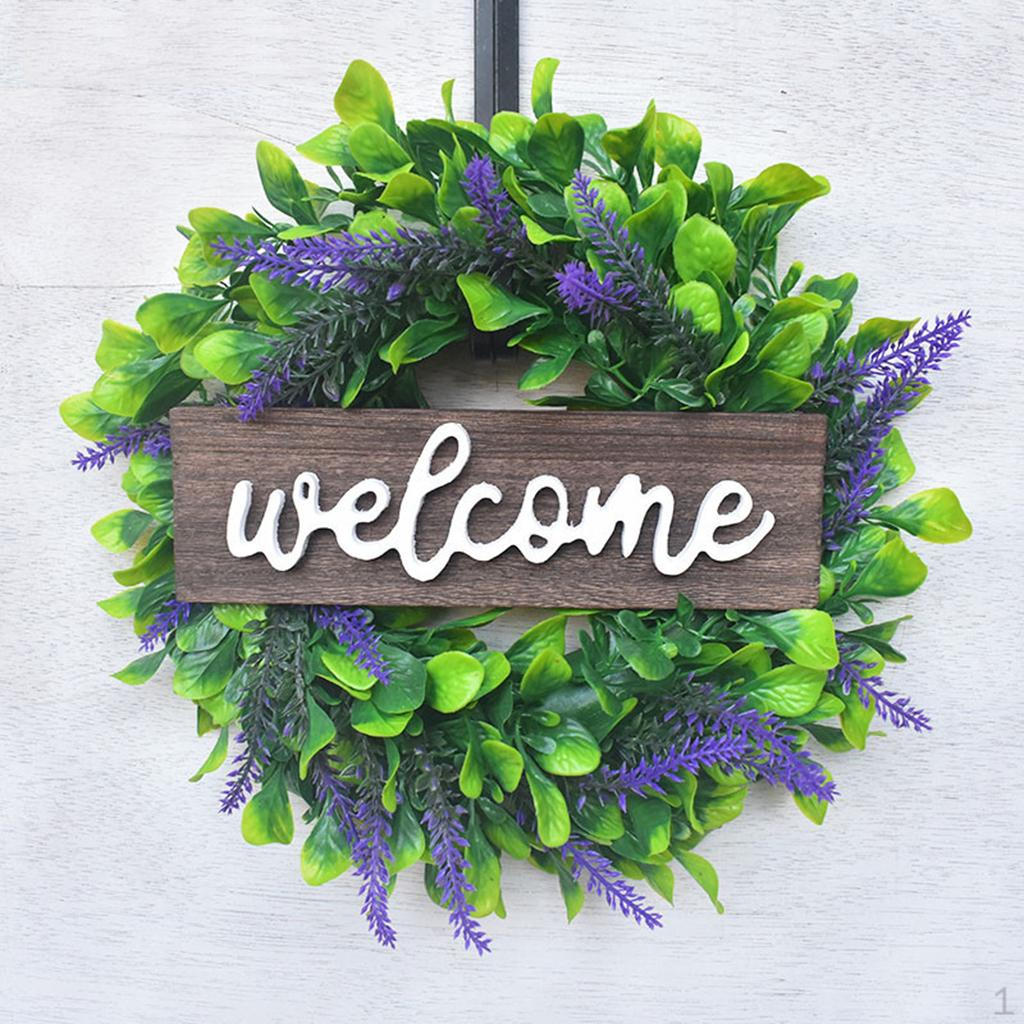 

Welcome Sign Front Door Lavender Wreath Artificial Eucalyptus Garland Wedding Spring Fall Outdoor