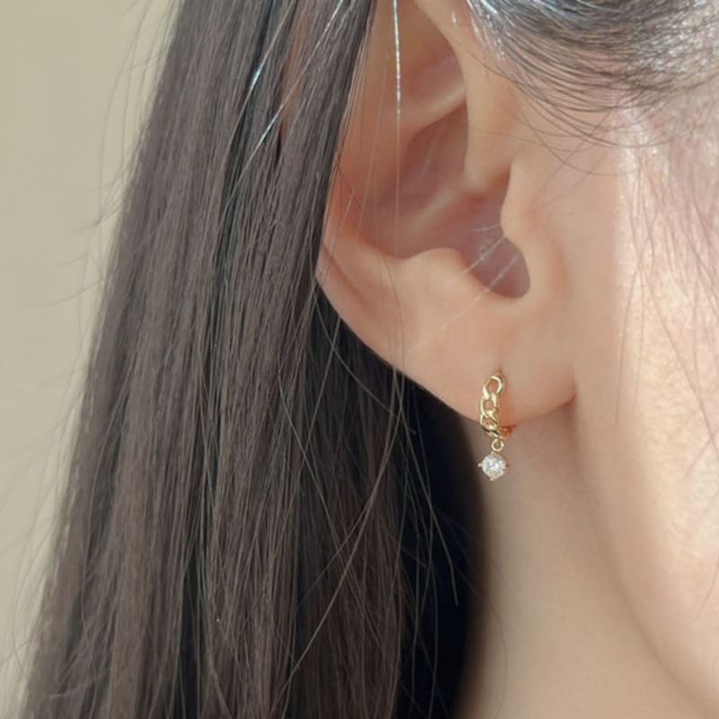 youngglow 14k chain drop cubic one touch ring earrings