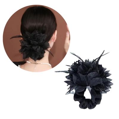 Schwarzes Haargummi mit Federn, 1920er-Jahre, große, flauschige Haargummis mit Blumen, Haargummis, Haarseil, Kopfbedeckungen für Mädchen und Frauen