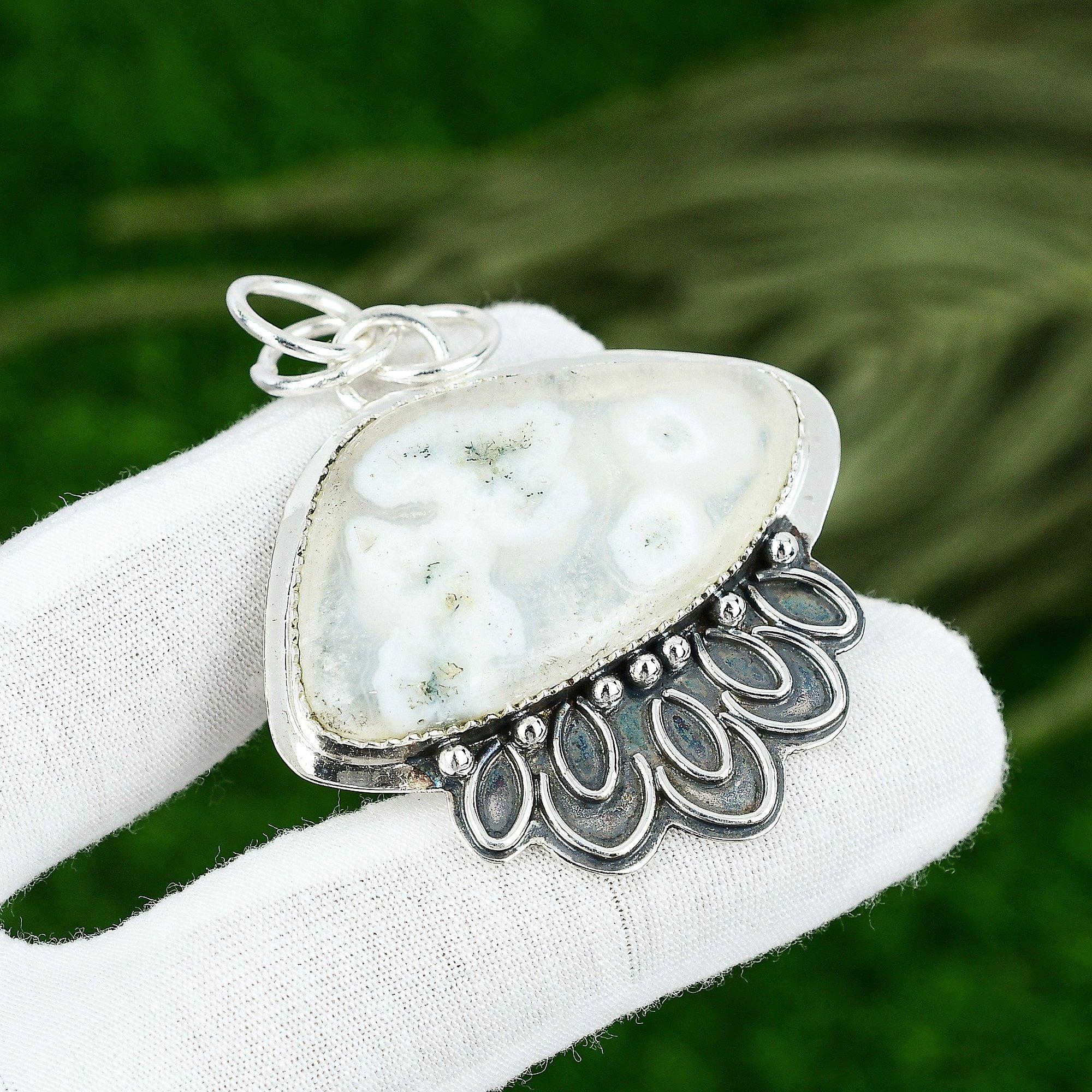 

Trillion Natural Solar Moss Agate Sterling Silver Bezel Wife New Pendant Jewelry