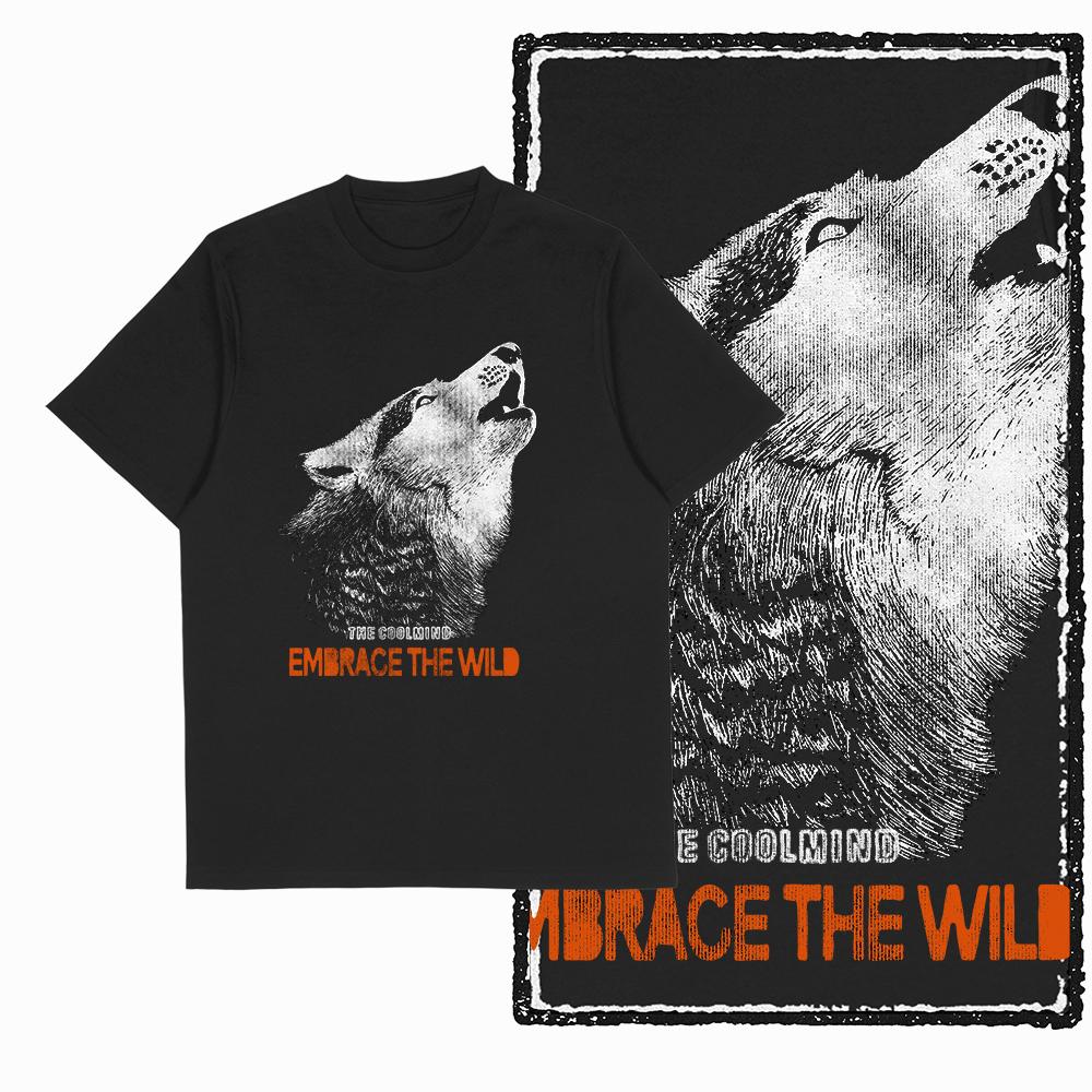 Coolmind MAE 100% Cotton Wolf Printed Exclusive Graphic Men T Shirt Big Size Streetwear Men Tshirt for Men T-shirt Tee Shirts
