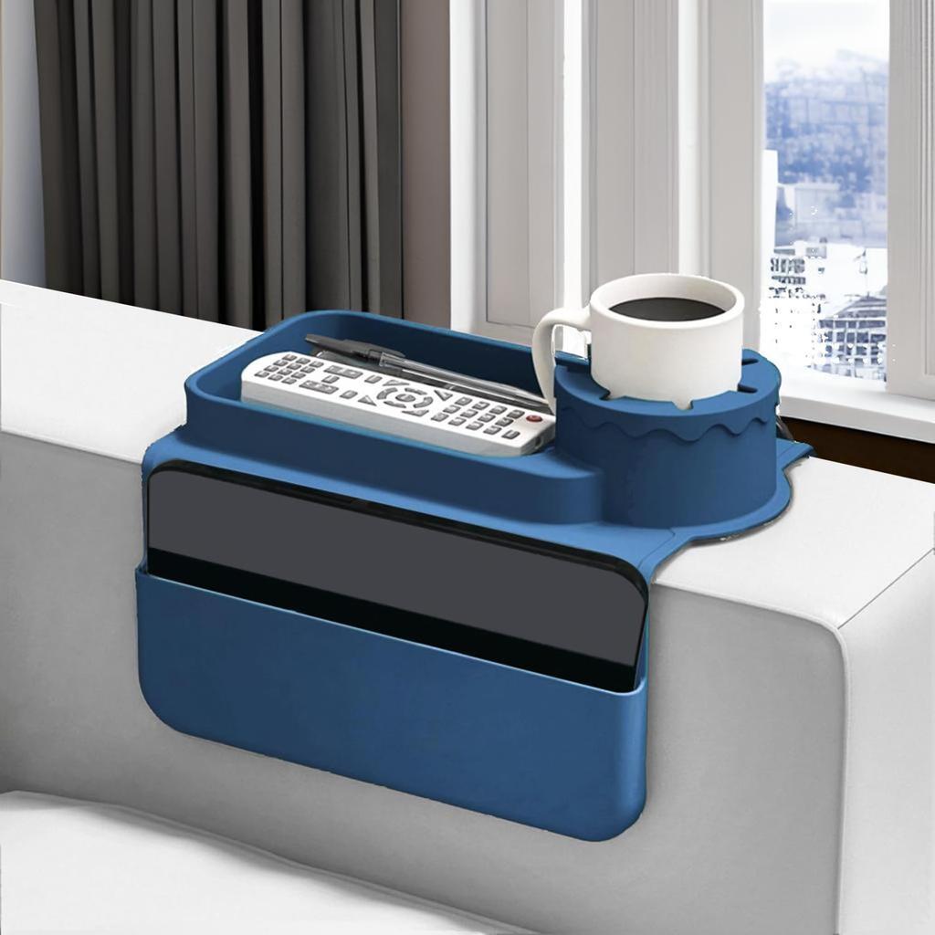 Silicone Sofa Armrest Tray Anti-Slip Organizer Creative Couch Cup Holder with Side Pockets for Drinks Phone Tablet