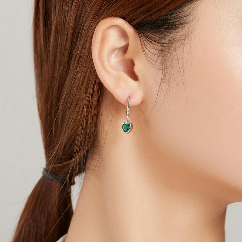 Bamoer Náušnice Love Of Snake Skutečné 925 Sterling Silver Zelená CZ kruhové náušnice pro ženy Svatební jemné šperky