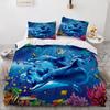 Dolphin Ocean King Queen Duvet Cover Cute 3D Sea Animal Bedding Set For Kids Teens Adults Shoal Of Fish Blue 2/3pcs Quilt Cover
