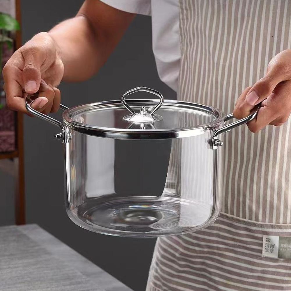 Heat Resistant Clear Cooking Pot Stainless Steel Glass Soup Pot  Kitchen Cooking Tools